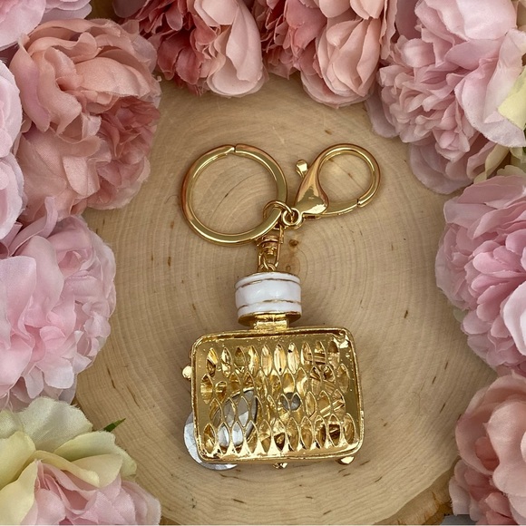 Pink Crystal Flower Perfume Bottle Keychain Charm - Picture 14 of 16